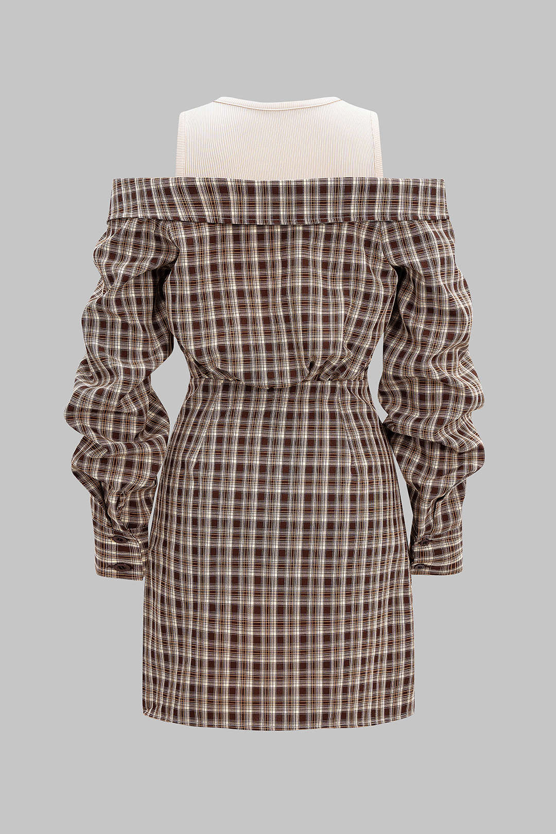 Plaid Print Patchwork Long Sleeve Mini Dress - Weenar