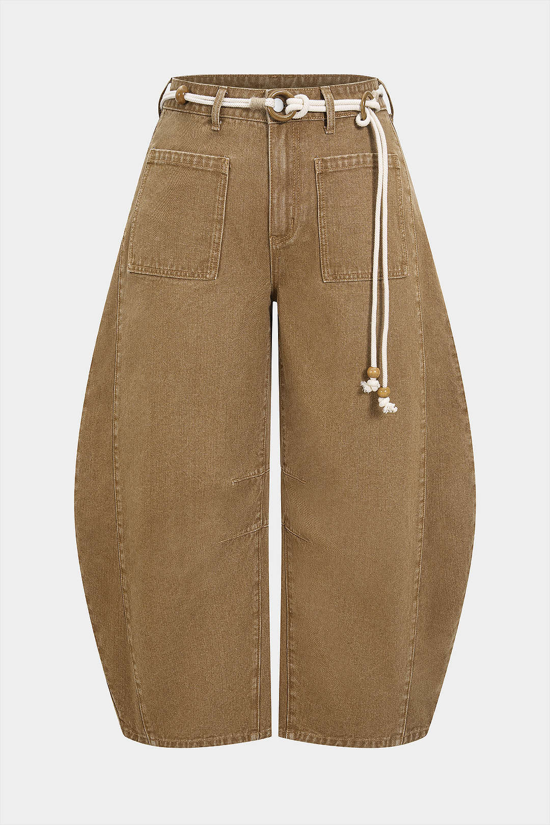 Plus Size Denim Low Waist Beaded Belted Jeans - Weenar