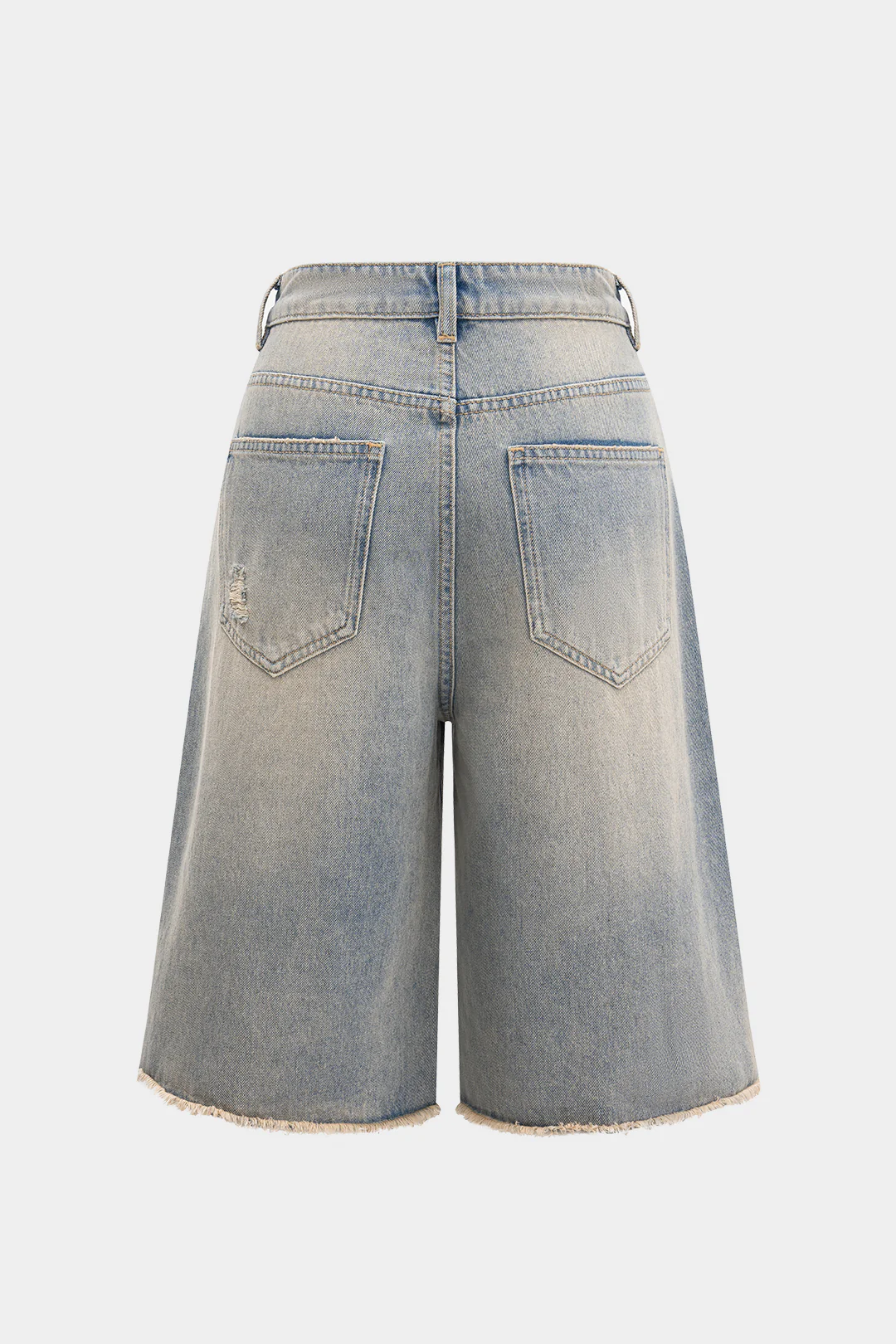 Denim Straight Leg Ripped Frayed Jorts - Weenar