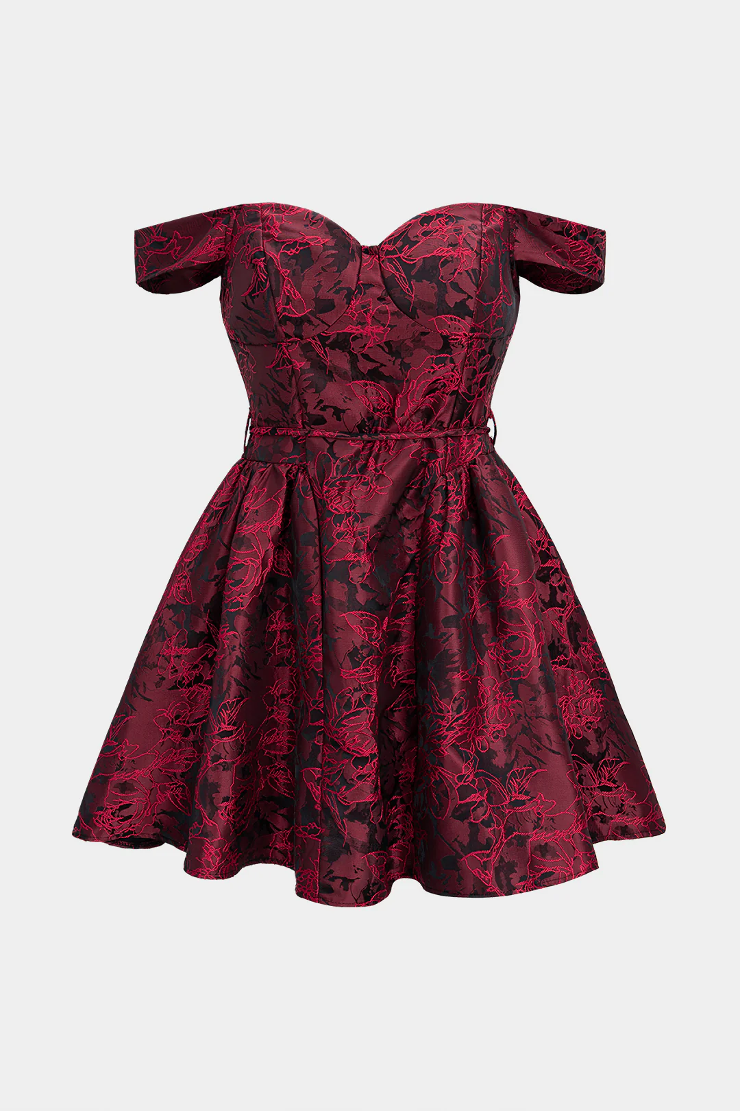 Floral Print Jacquard Off Shoulder Backless Sleeveless Mini Dress - Weenar