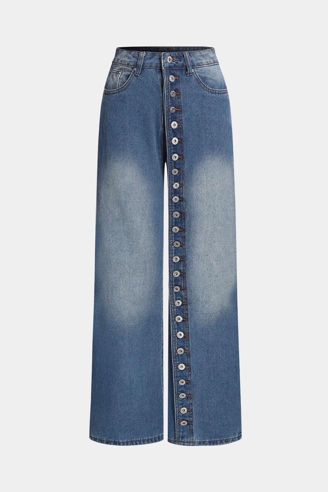 Denim Button High Waist Straight Leg Jeans - Weenar