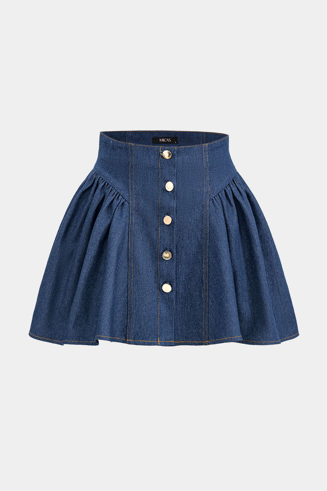 Denim Ruched Button High Waist Skirt - Weenar