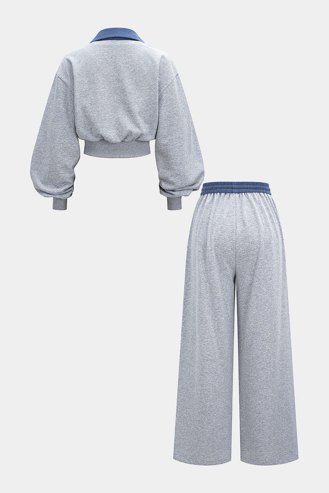 Contrast Patchwork Long-Sleeve Top And Shirred Waistband Drawstring Trousers Set - Weenar