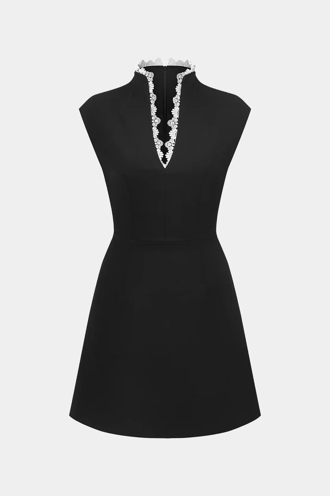 Patchwork Lace Mock Neck Sleeveless Mini Dress - Weenar