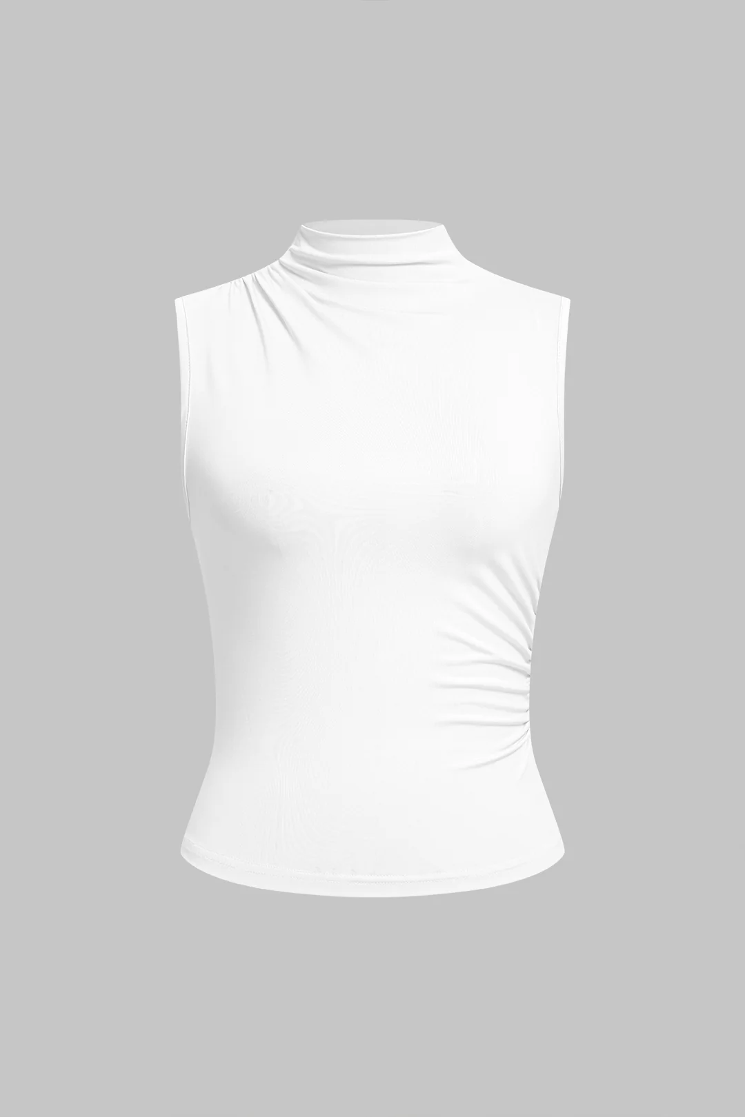 Solid Mock Neck Asymmetrical Ruched Tank Top - Weenar