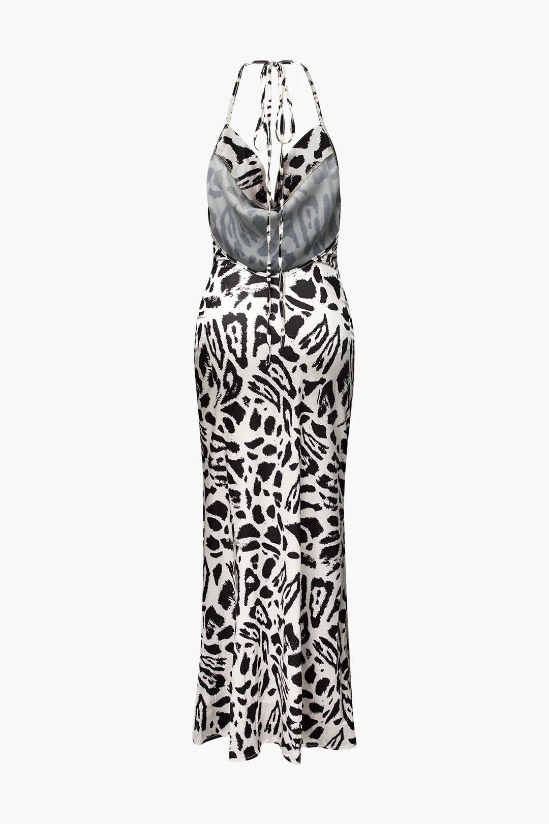 Leopard Print Halter Neck Tie Up Backless Maxi Dress - Weenar