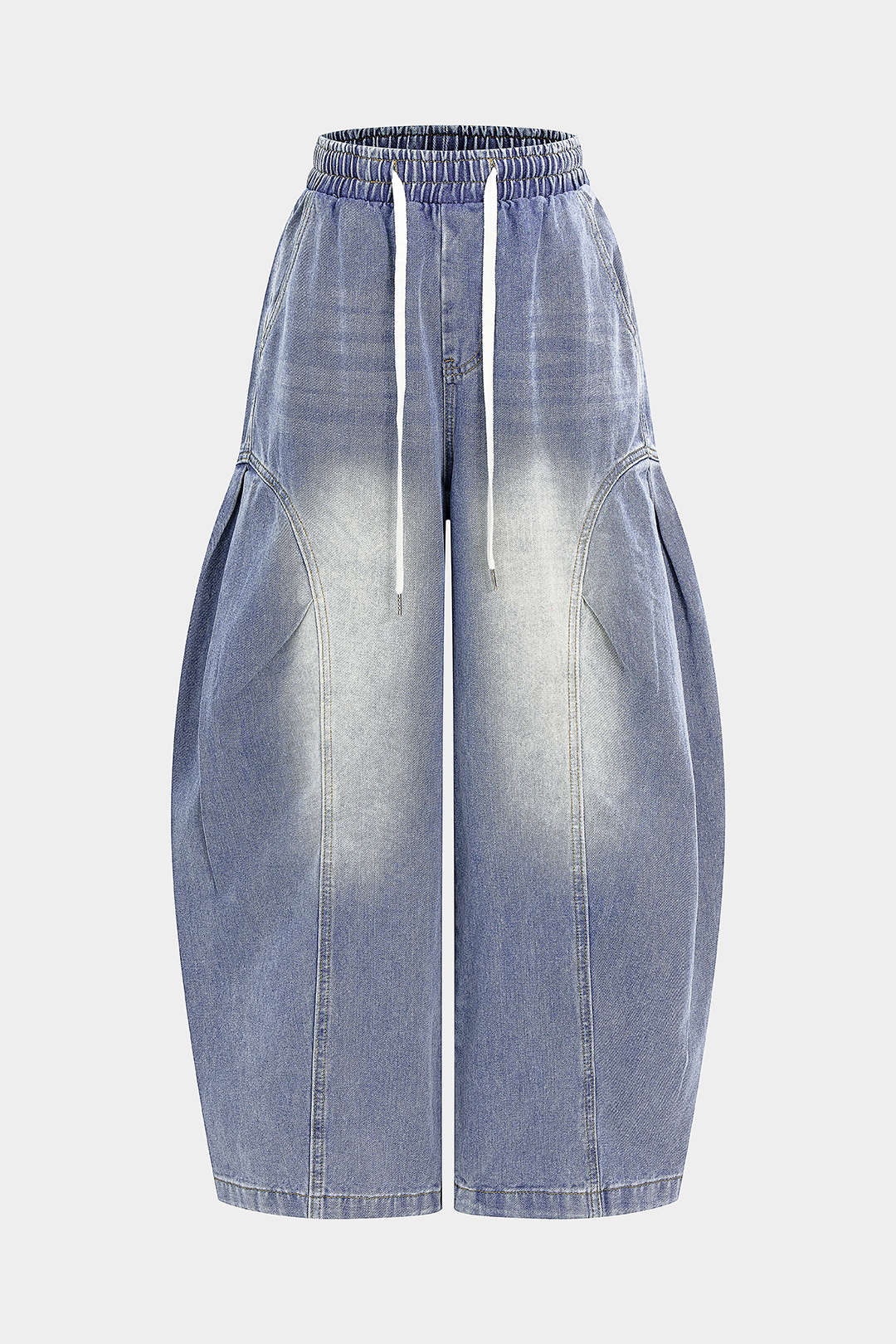 Denim Drawstring Shirred Waistband Jeans - Weenar