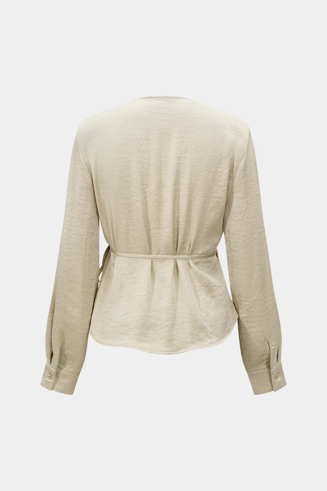Satin Tie-Up Ruched Long-Sleeve Shirt - Weenar