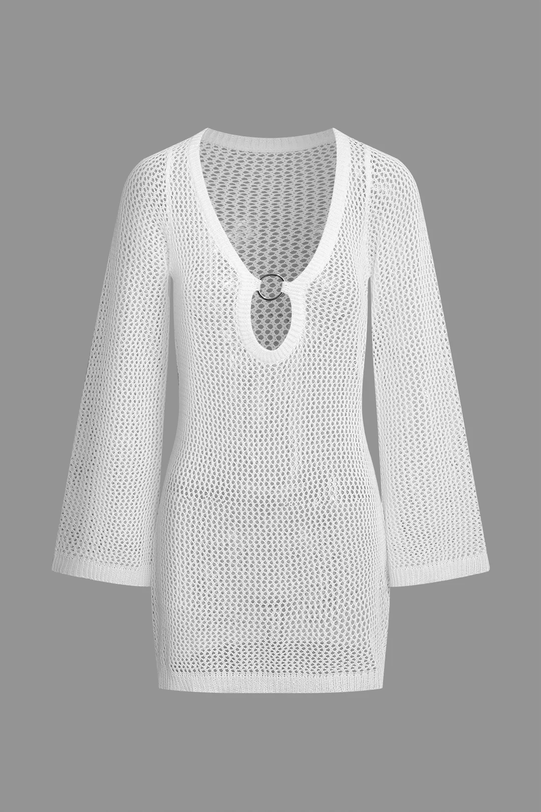 Knit Hollow Out Long Sleeve Dress - Weenar