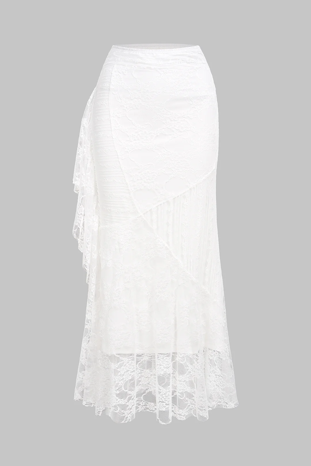 Solid Lace Patchwork Asymmetrical Skirt - Weenar