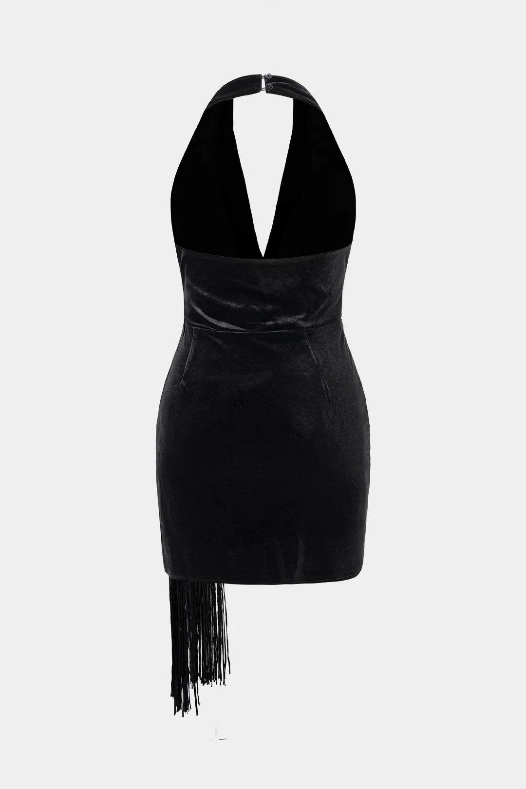 Velvet Halter Neck Fringe Backless Sleeveless Mini Dress - Weenar