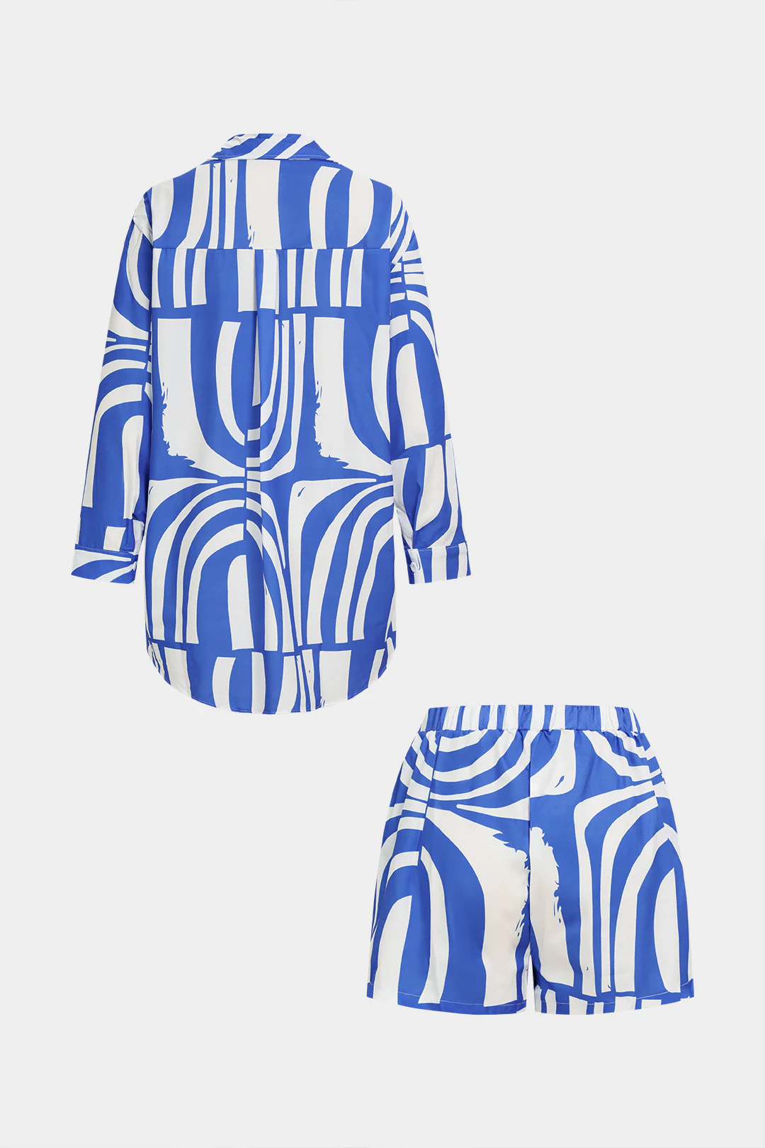 Abstract Print Lapel Long Sleeve Shirt And Shorts Set - Weenar