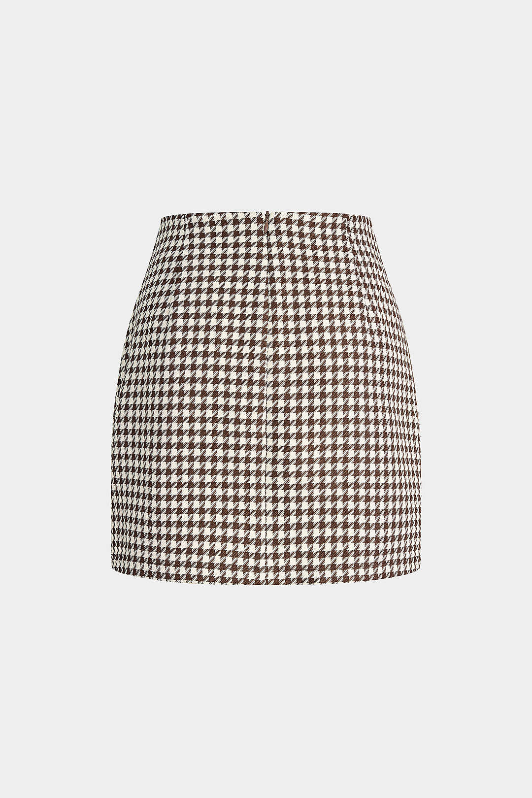 Houndstooth Print Faux Leather Patchwork Asymmetrical Side Split Skirt - Weenar