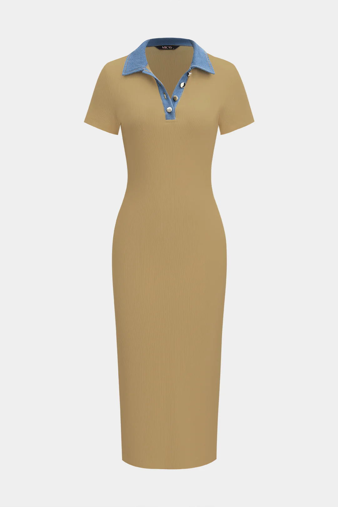 Denim Patchwork Short Sleeve Midi Dress - Weenar