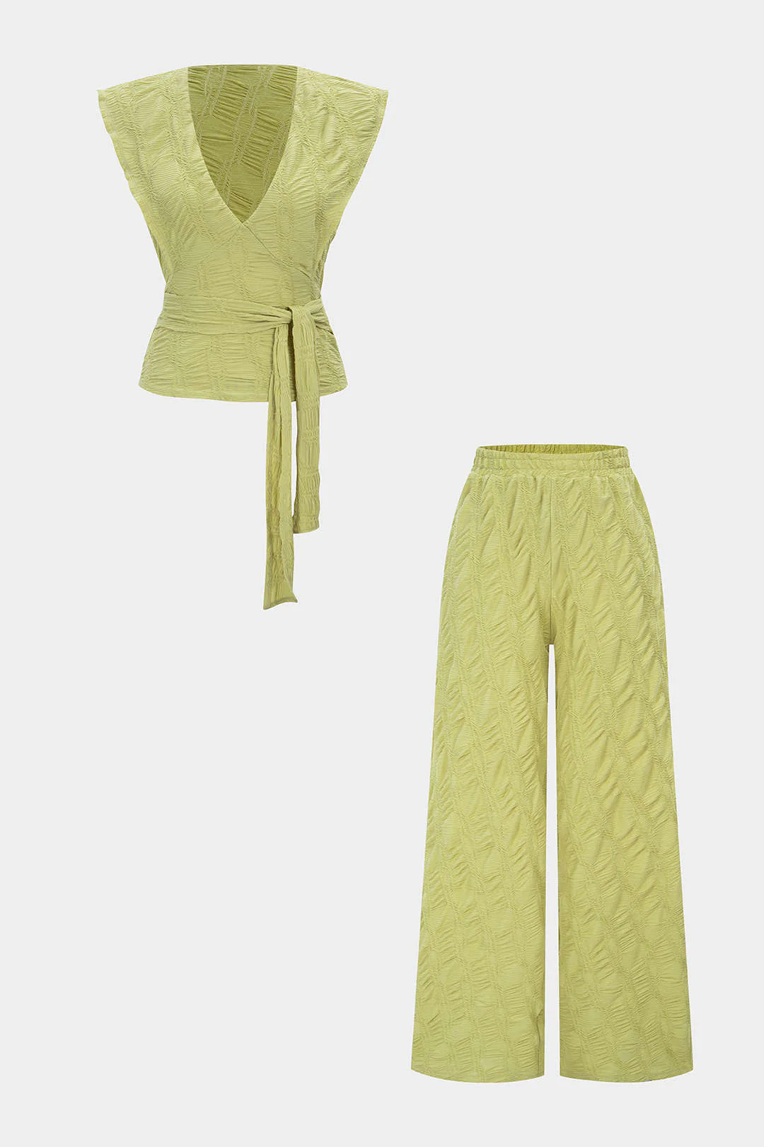 V-Neck Tie Up Tank Top And Wide-Leg Pants Set - Weenar