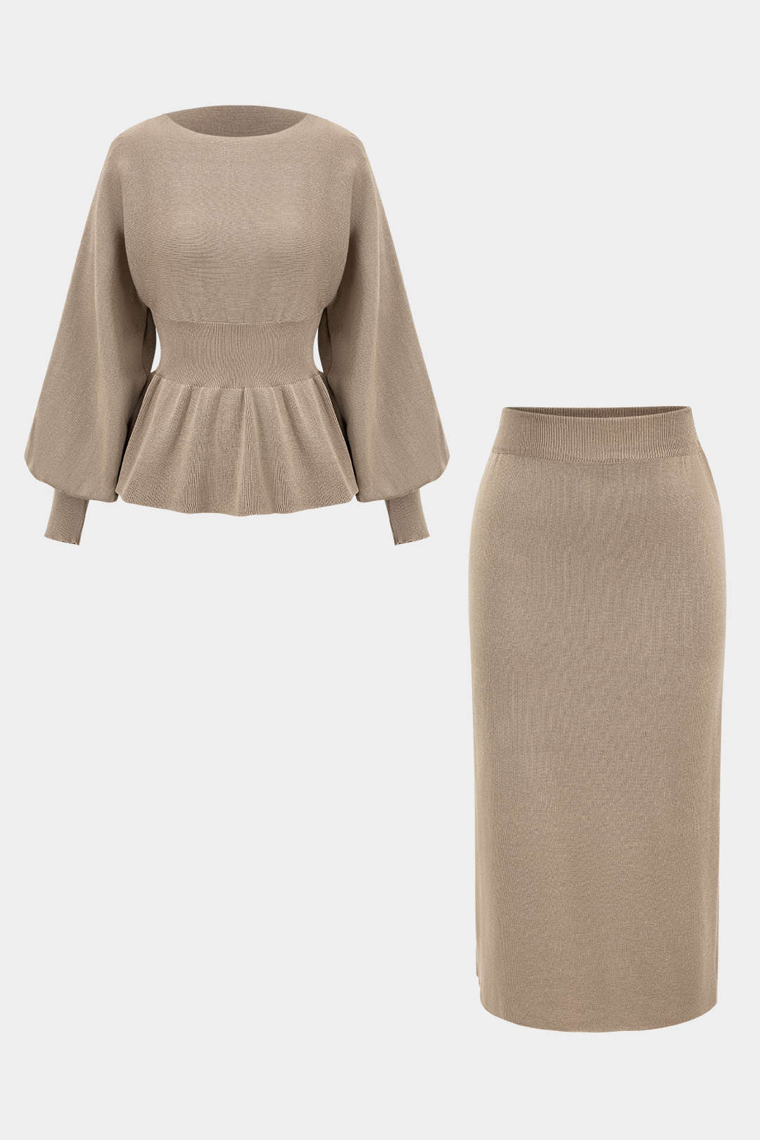 Knit Gigot Sleeve Top And Skirt Set - Weenar