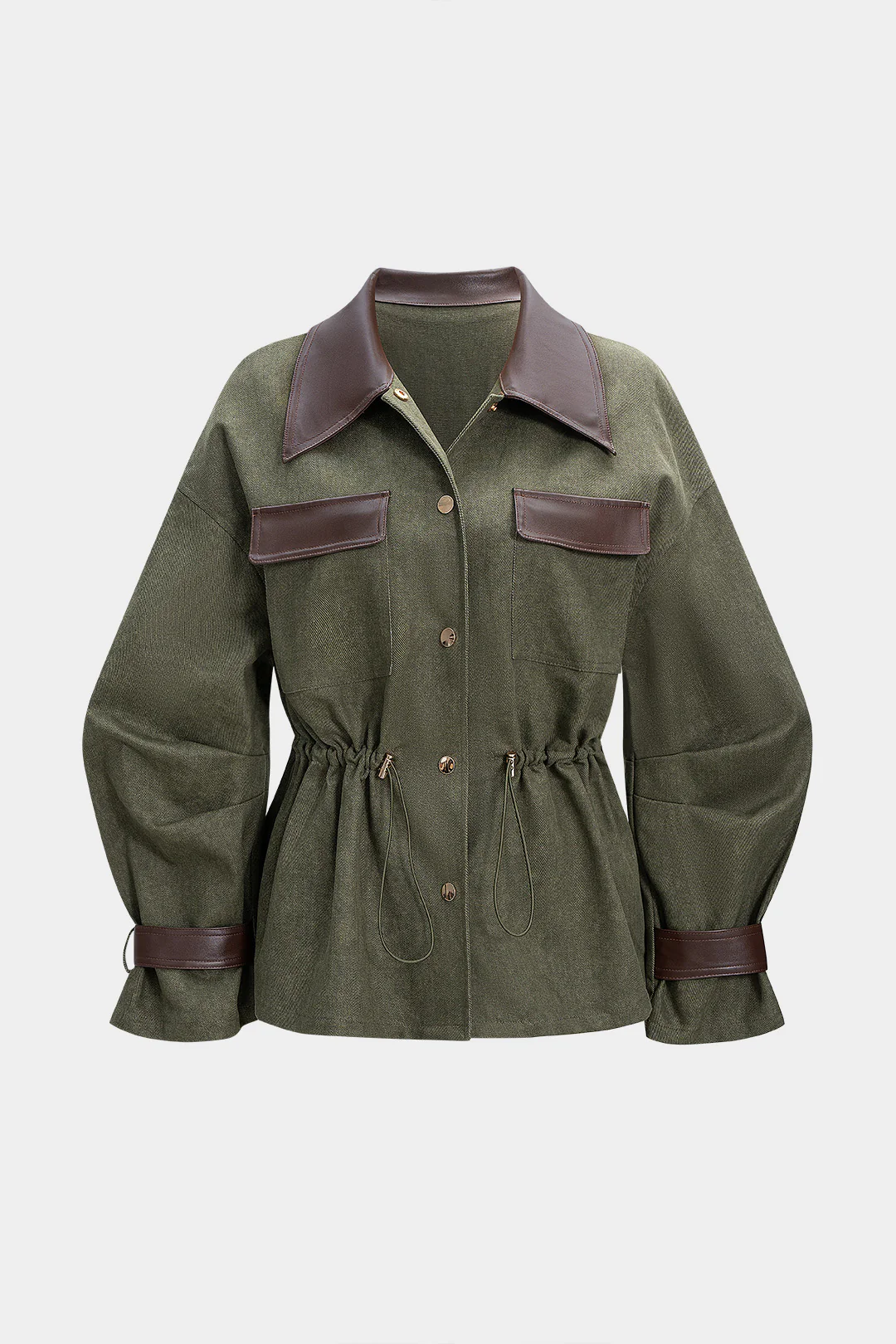 Faux Leather Patchwork Drawstrings Jacket - Weenar