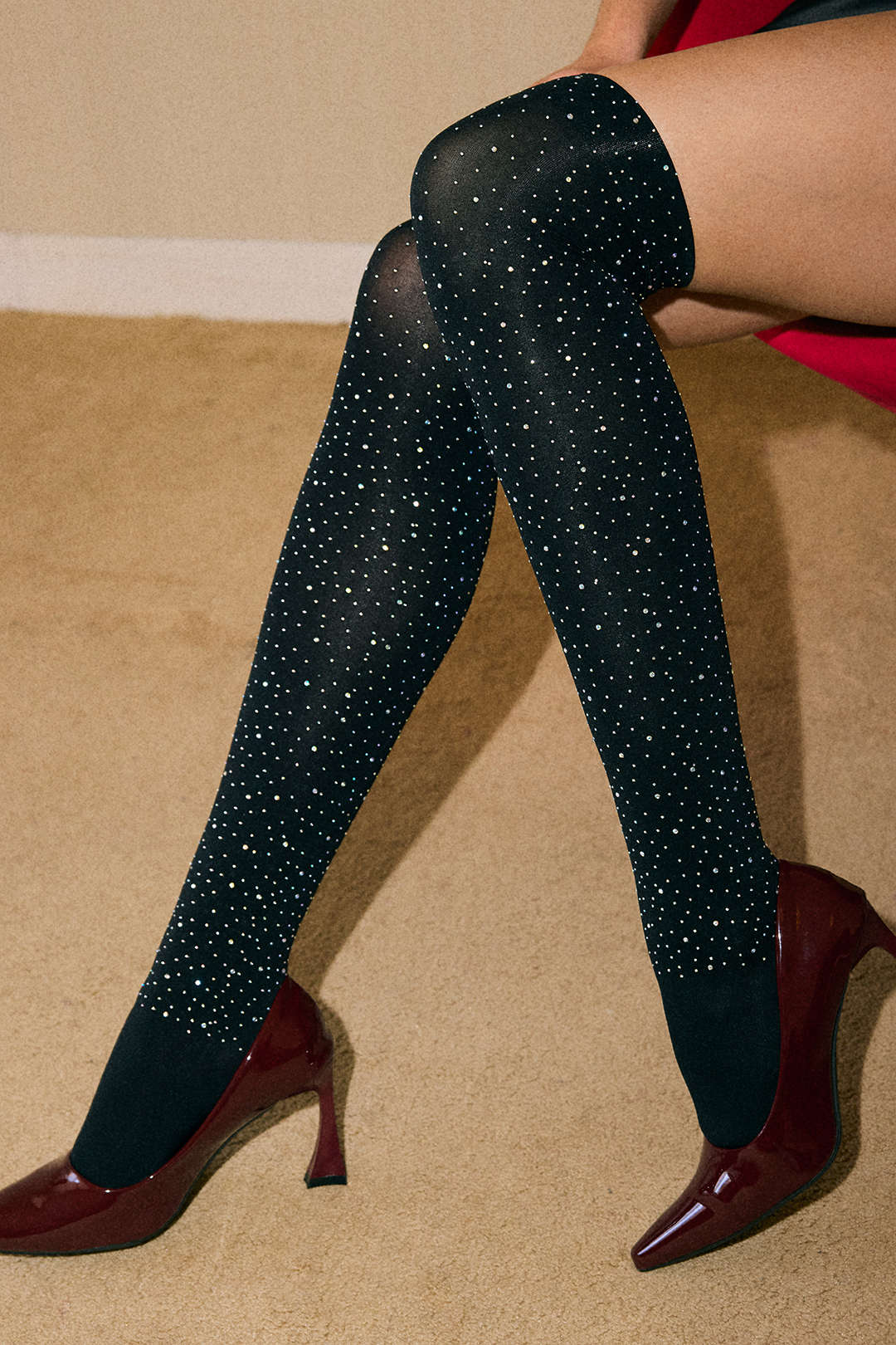 Rhinestone Decor Tights - Weenar