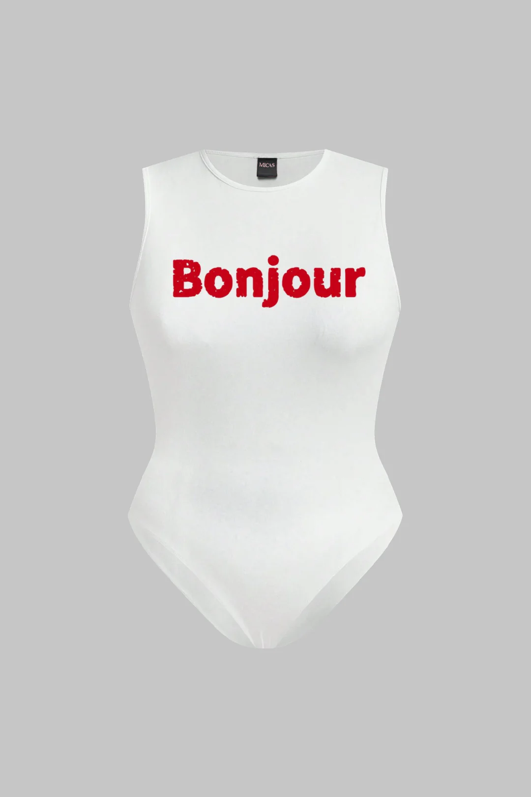 Plus Size Letter Print  Round Neck Sleeveless Bodysuit - Weenar