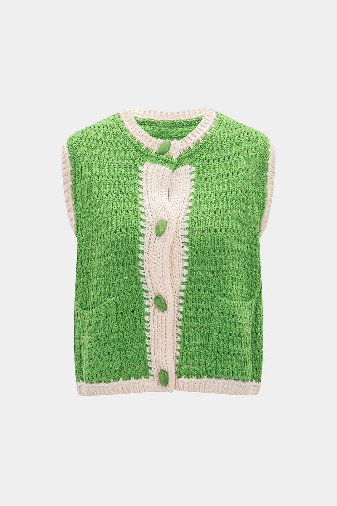 Knit Button Hollow Out Vest - Weenar