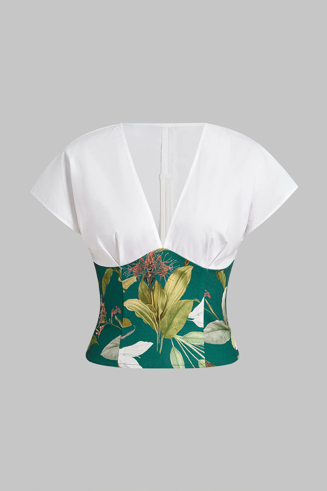 Leaves Print V-Neck Short-Sleeve Shirt - Weenar