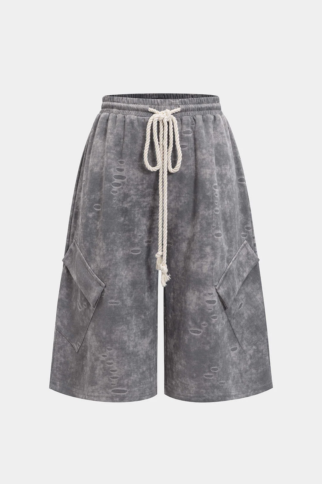 Washed Tie-Up High Waist Shorts - Weenar