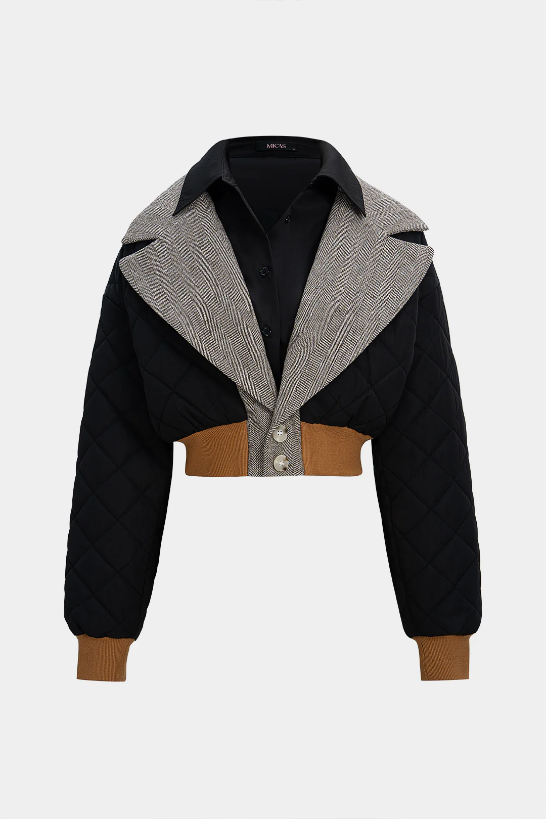 Notched Lapel Patchwork Stitching Detail Puffer - Weenar
