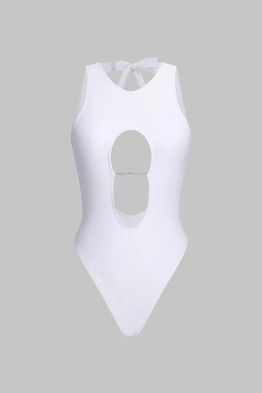 Solid Cut Out Tie Up Backless One-Piece Swimsuit - Weenar