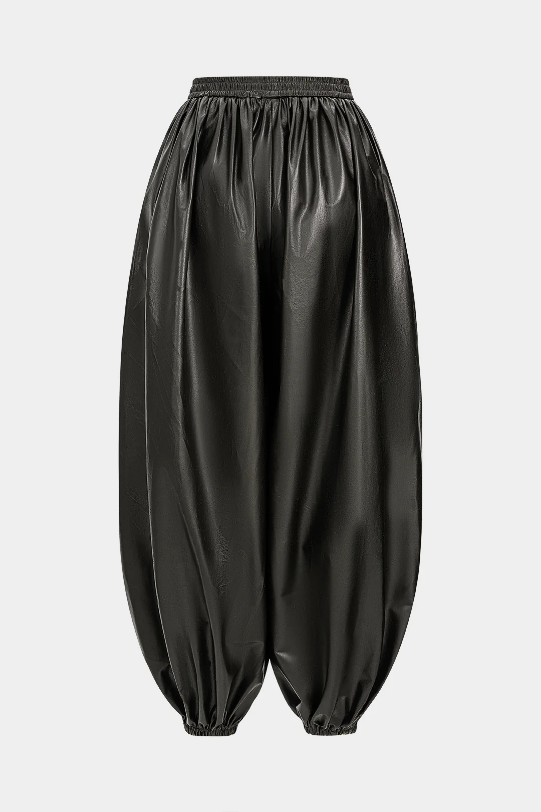 Faux Leather Ruched Wide Leg Trousers - Weenar
