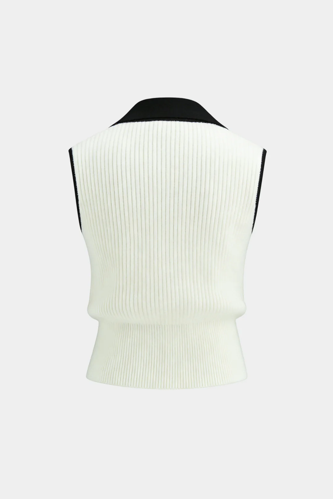 Knit Contrast Binding Lapel Metallic Buckle Tank Top - Weenar