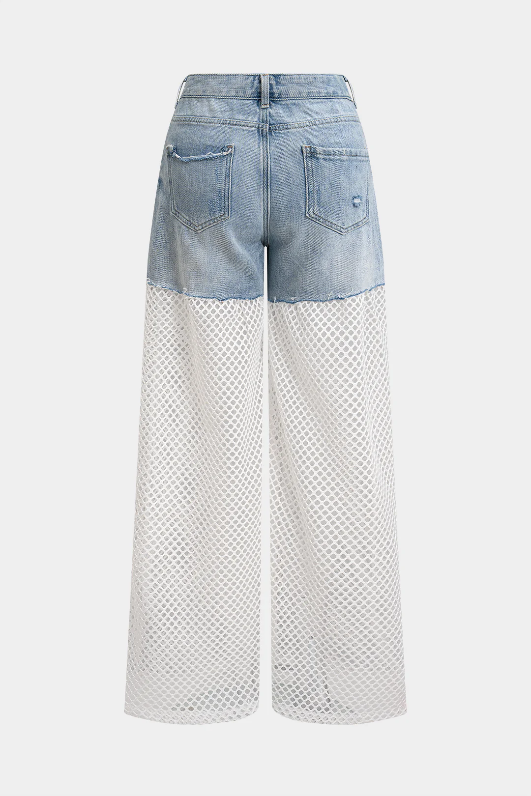 Denim Cut Out Patchwork Wide Leg Jeans - Weenar