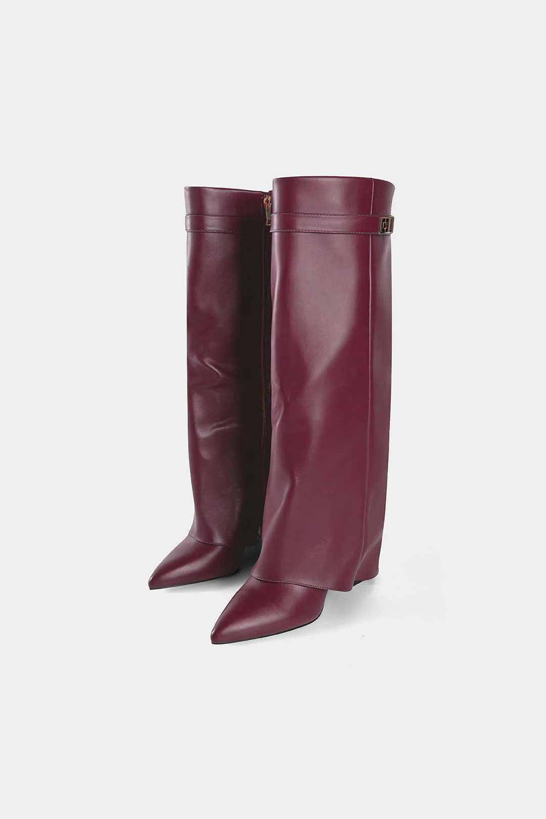 Leather Ruched Pointed Knee High Boots - Weenar