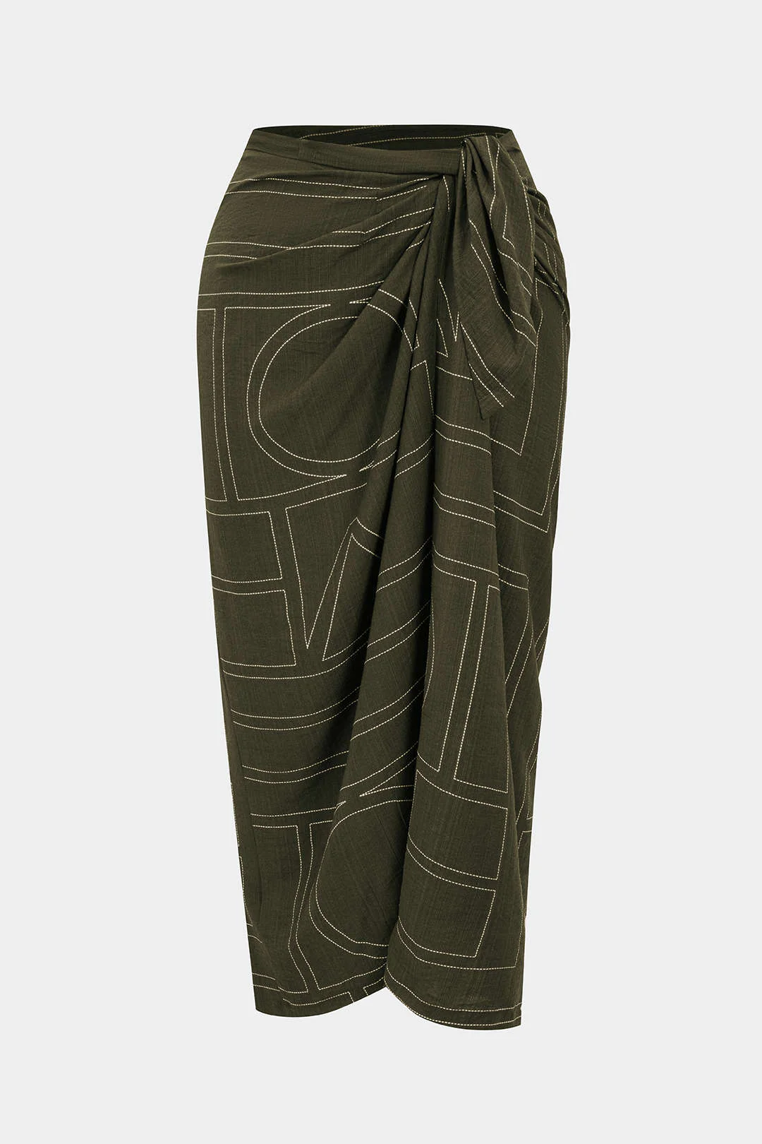 Plus Size Geometric Print Knotted High Waist Skirt - Weenar