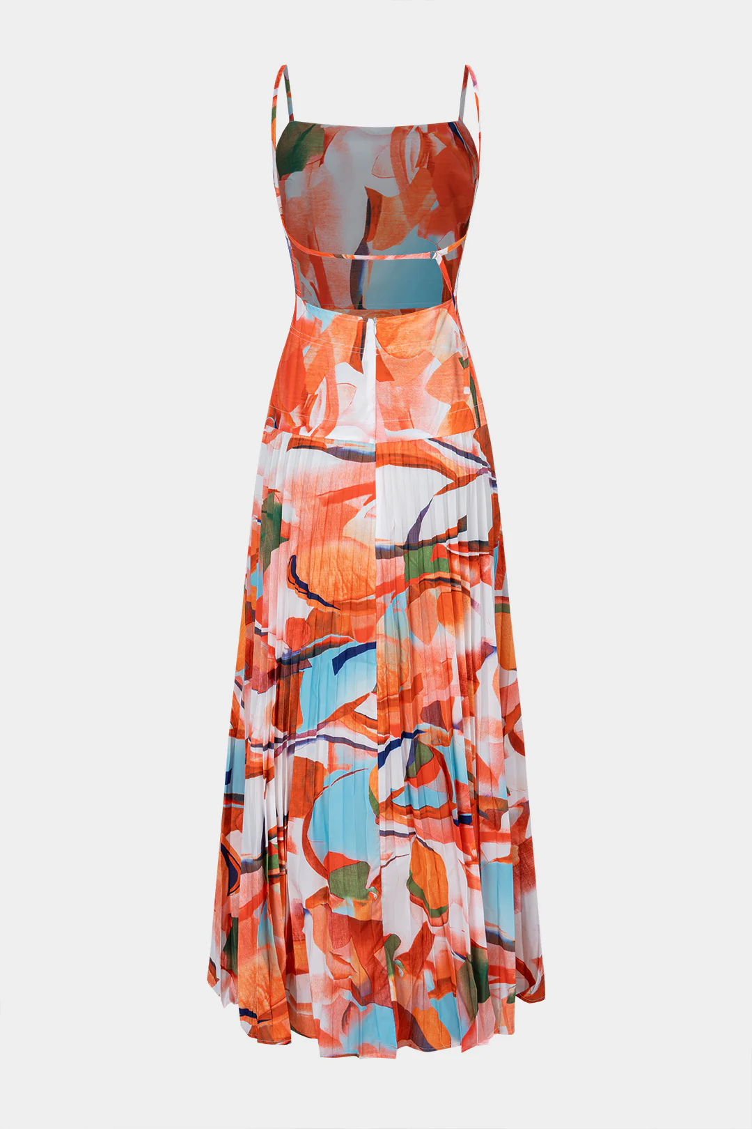 Geometric Print Pleated Sleeveless Maxi Dress - Weenar