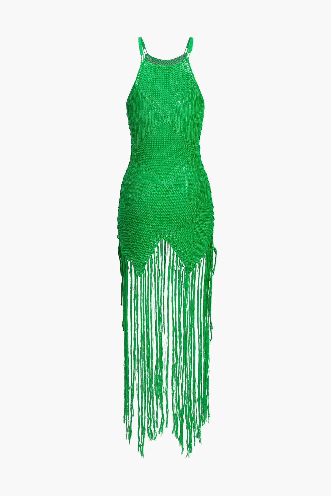 Knit Irregular Fringe Hem Sleeveless Dress - Weenar