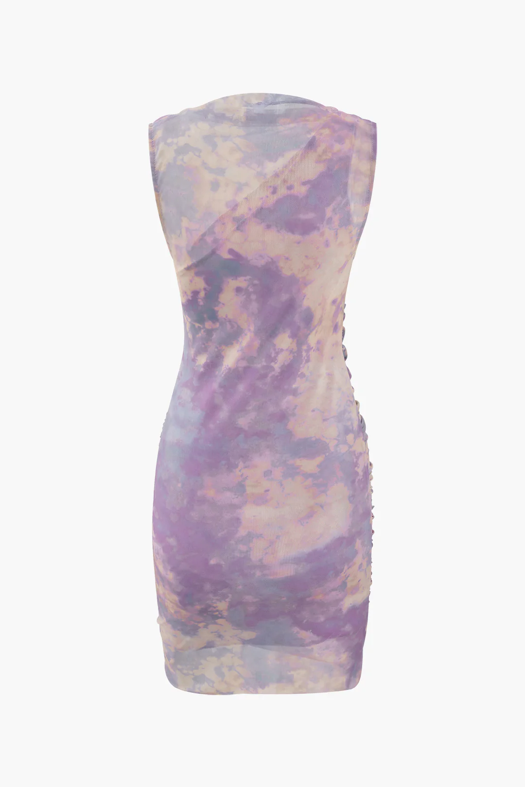 Contrast Round Neck Ruched Sleeveless Mini Dress - Weenar