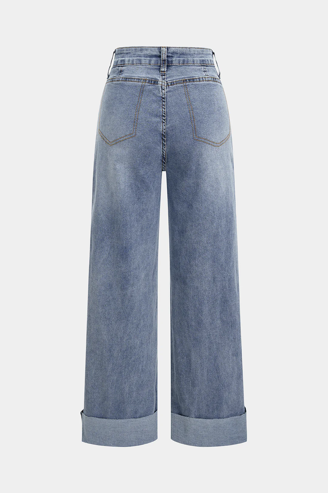 Denim High Waist Cuffed Straight Leg Jeans - Weenar