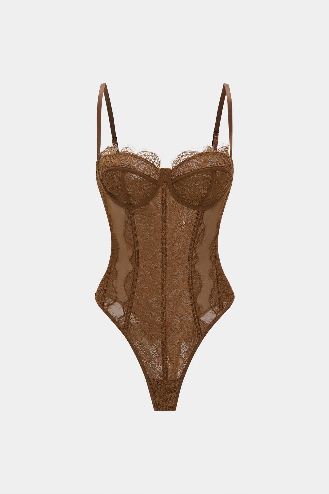 Mesh Sheer Patchwork Bustier Corset Slip Sleeveless Bodysuit - Weenar