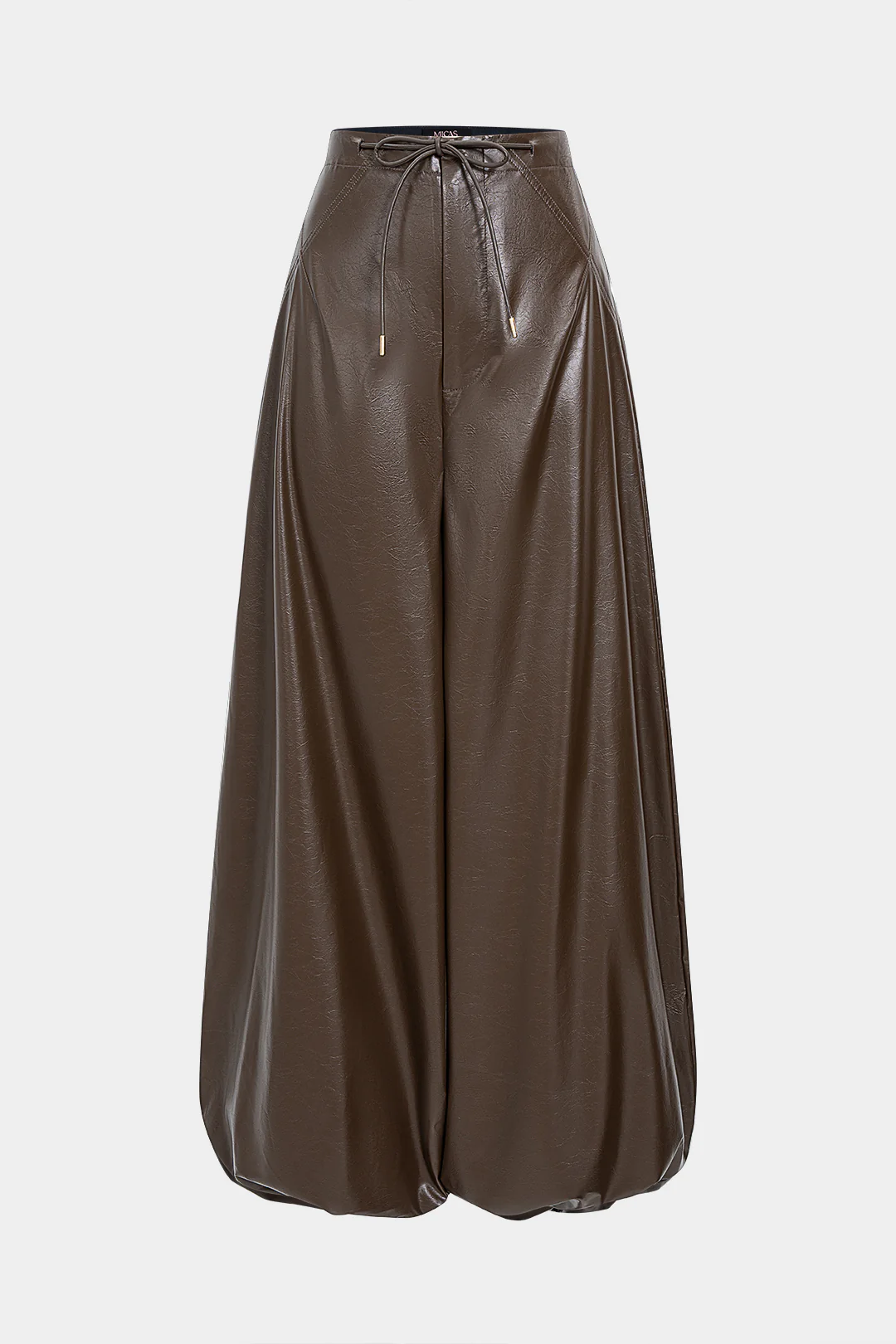 Faux Leather Tie-Up Lantern Trousers - Weenar