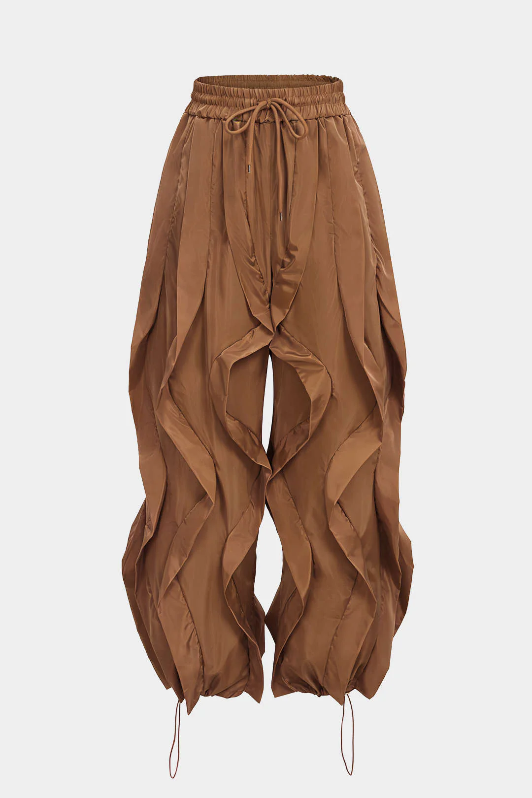 Drawstring Ruffle Detail Wide Leg Pants - Weenar