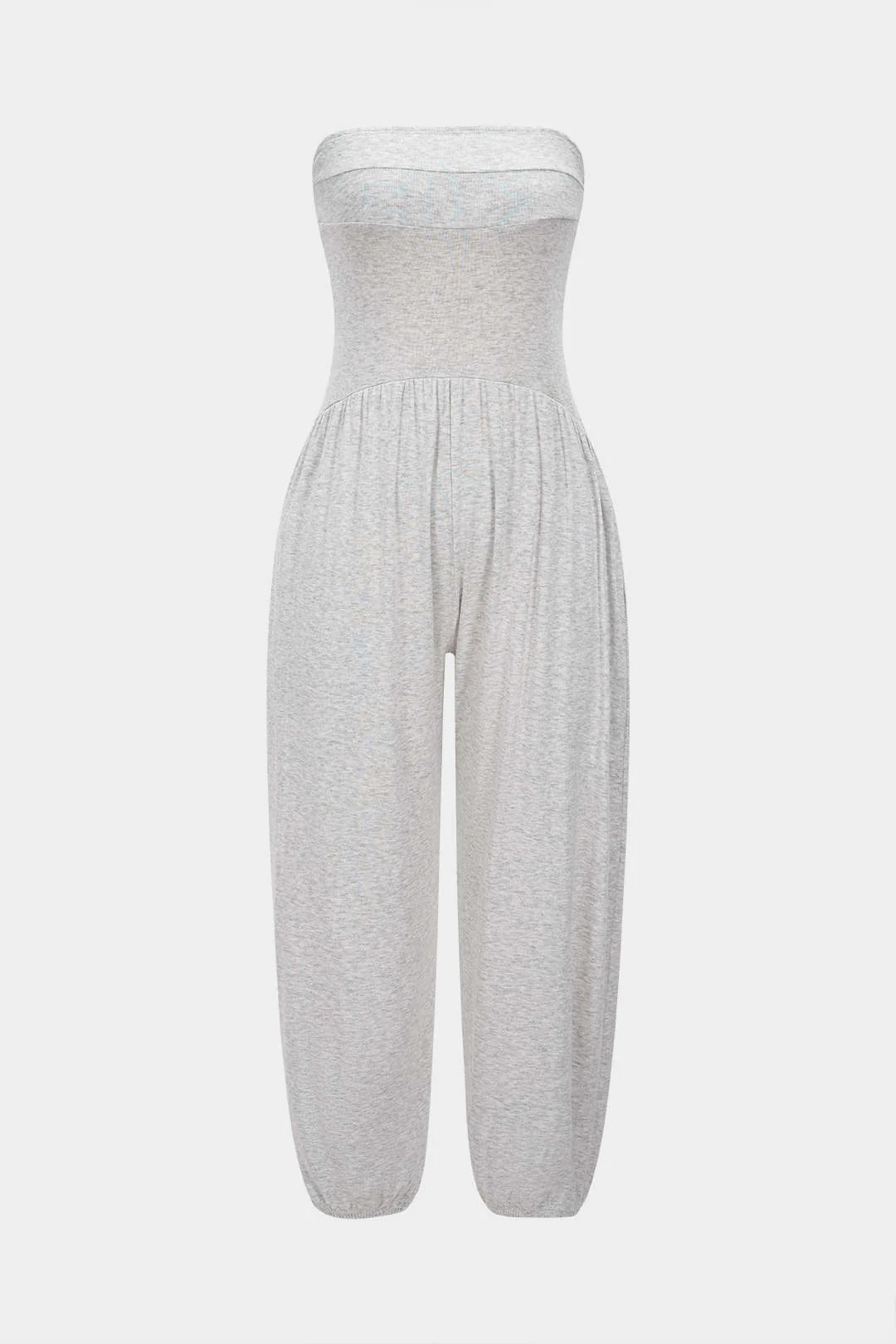 Solid Ruched Strapless Jumpsuit - Weenar
