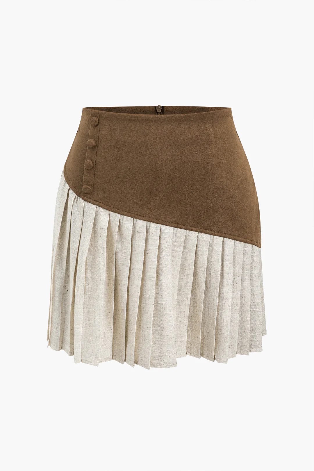 Linen Button Patchwork Pleated Skirt - Weenar