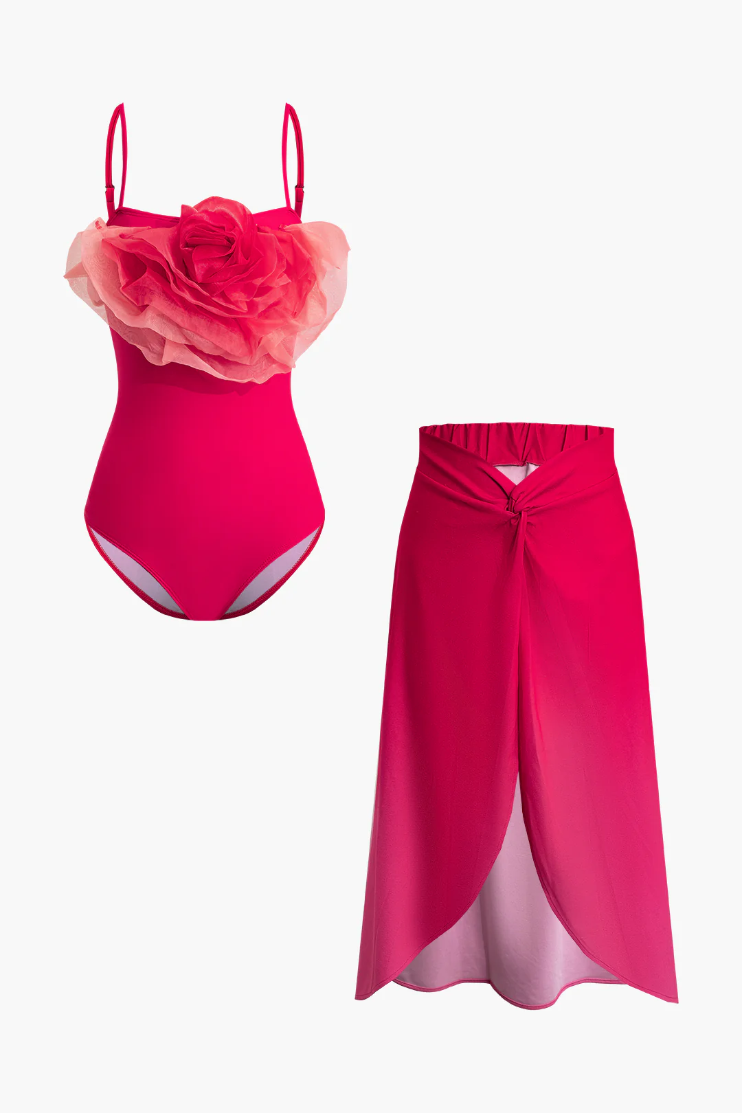 3D Flower Decor Asymmetrical Ruched Bikini Set - Weenar