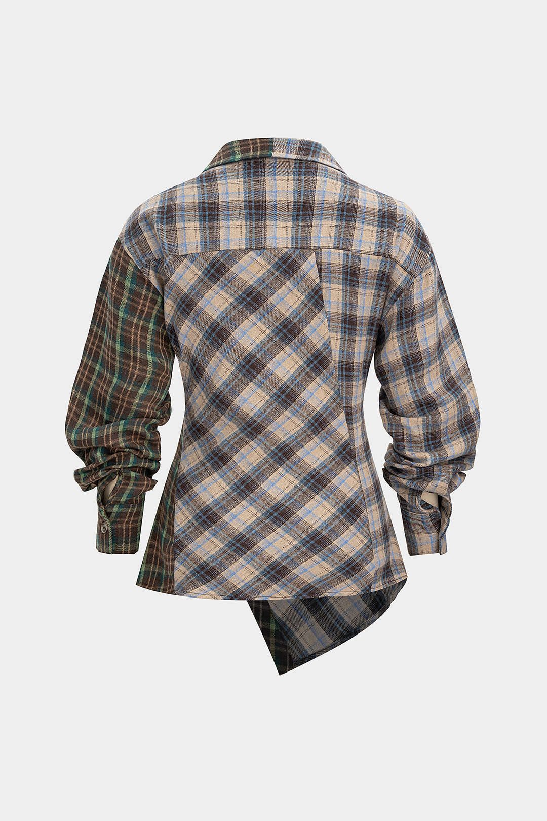 Plaid Print Asymmetrical Button Long-Sleeve Shirt - Weenar