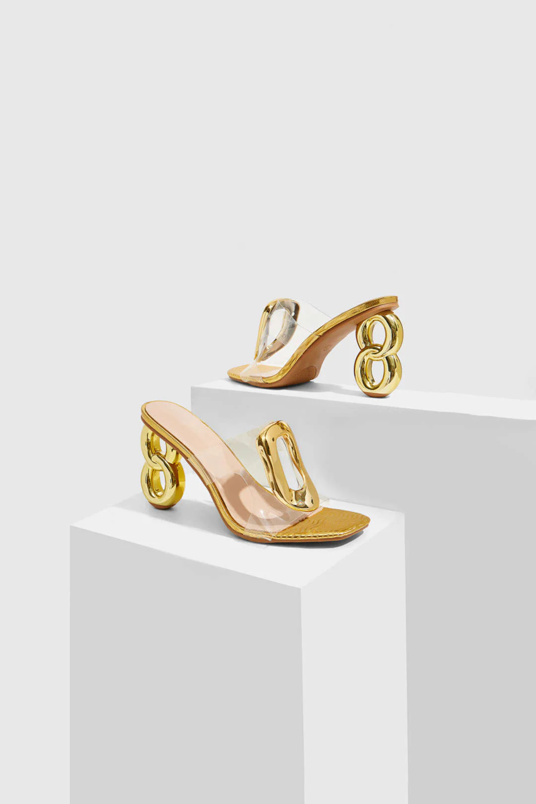 Metallic Decor Open Toe Heels - Weenar