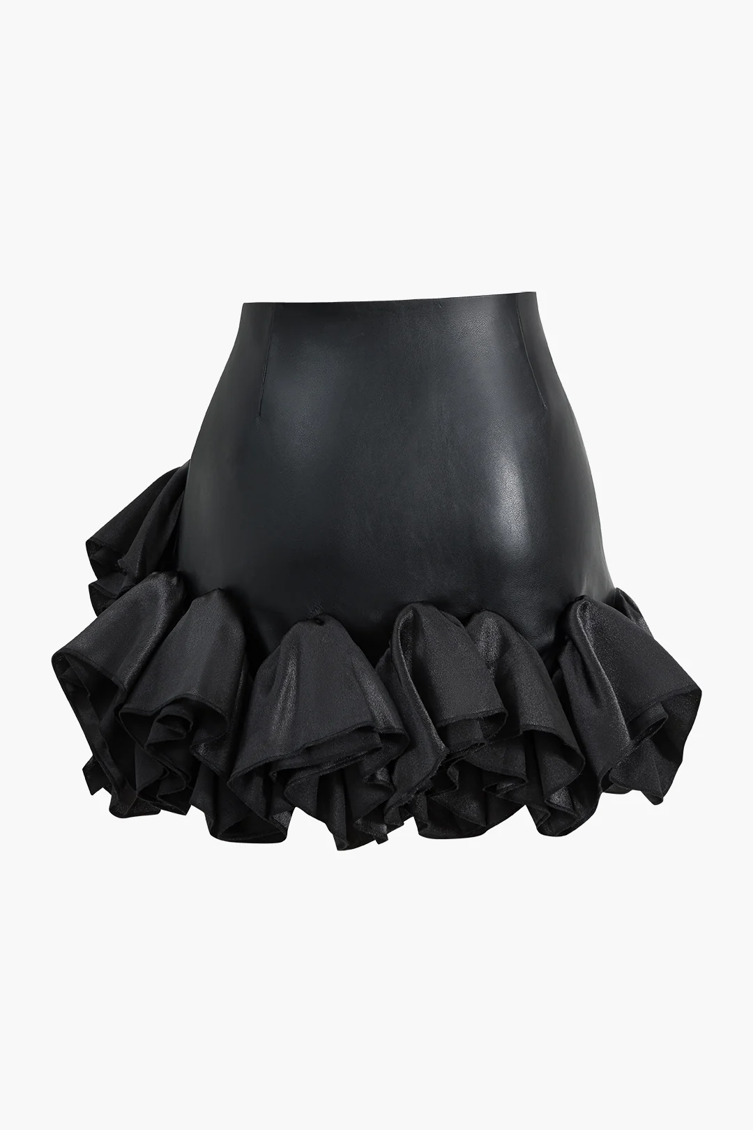Faux Leather Ruffle Mini Skirt - Weenar
