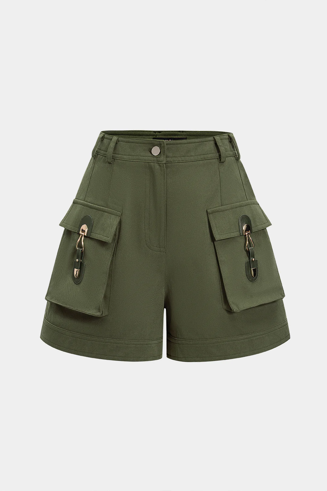 Metallic Decor Pocket Zipper Wide Leg Shorts - Weenar