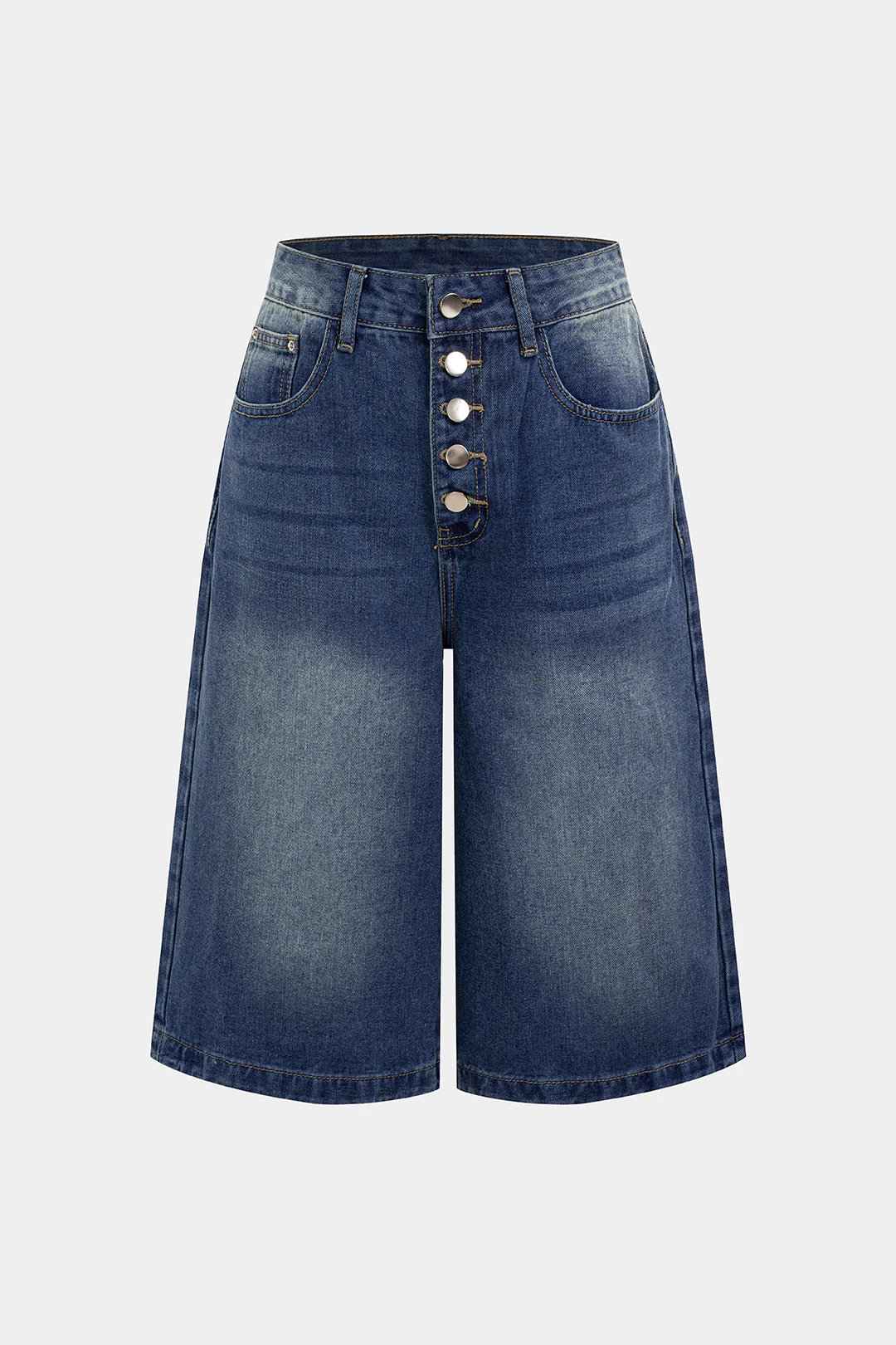 Denim Button Wide Leg Shorts - Weenar