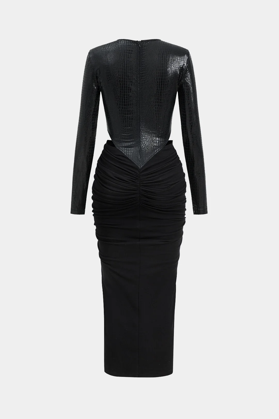 Faux Leather  Patchwork Long Sleeve Maxi Dress - Weenar