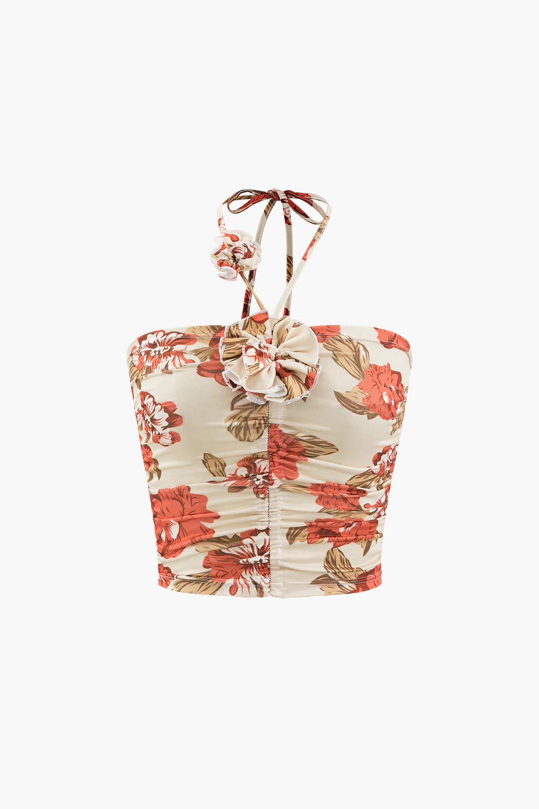 3D Flower Decor Halter Neck Backless Cami Top - Weenar
